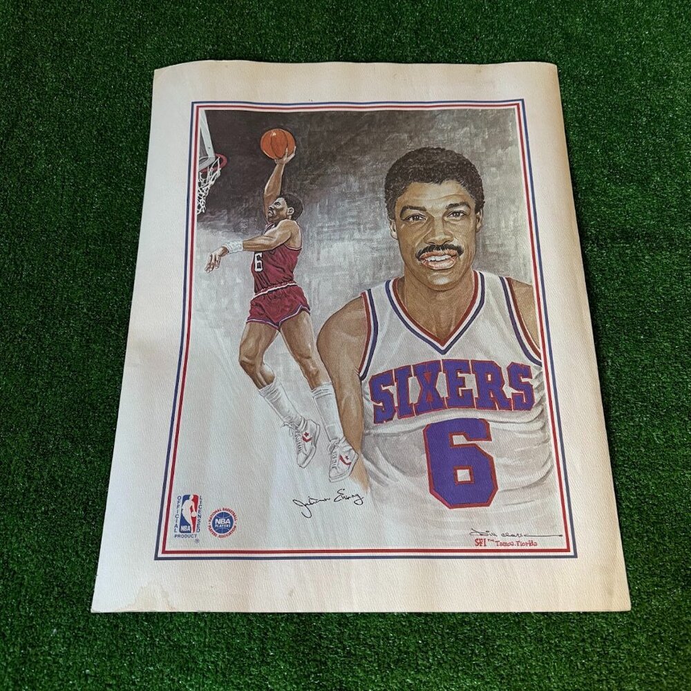 Vintage NBA 76ers Julius "Dr. J" Erving Official Poster Print Art by Bill Clark